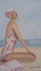 Original Beach Themed Painting - The Sun Worshipper - Postage is included Australia wide