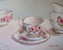 Original Painting on Canvas - American Beauty Tea Set - Postage is included in the price Australia Wide Only