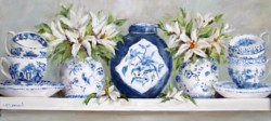 Ready to hang Print - Blue & White China with Lilies (41 x 18cm) FREE POSTAGE Australia wide