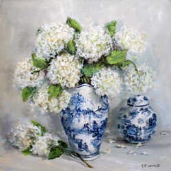 Ready to hang Print - Blue & White Collection with Hydrangeas (29 x 29cm) FREE POSTAGE Australia wide