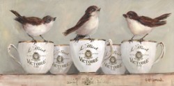 Ready to Hang Print - Cheeky Sparrows on French Mugs (41 x 21cm) POSTAGE included Australia wide