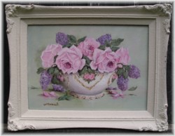 Original Painting - China Bowl of Roses and Lilacs - Postage is included Australia wide