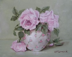 ORIGINAL PAINTING on Canvas - Chintz bowl of Pink Roses  - Postage is included Australia Wide