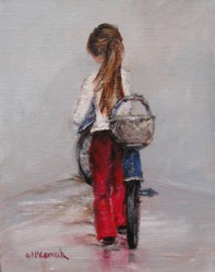 Original Whimsical Painting - Girl on a Bike - Postage is included Australia wide