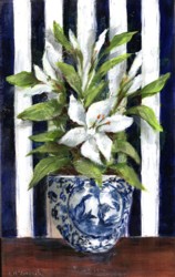 Original Painting on Panel - Lilies on Navy & White - Postage is included Australia Wide