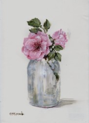 Original Painting on Paper - Roses in a Vintage Jar - free postage WORLD WIDE