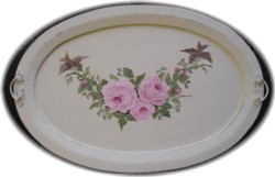 Original Painting - On an Oval Tray - Birds and Roses - Postage is included Australia Wide