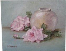 Original Painting on Canvas - Pottery Pot and Roses  - Postage is included Australia Wide