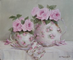 ORIGINAL PAINTING on canvas - Rosy Tea Time - Postage is included Australia wide