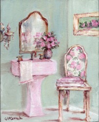 Original Whimsical Painting -  The Shabby Chic Bathroom  - Postage is included