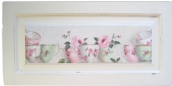 ORIGINAL PAINTING - Tea Cups and Roses on a cupboard door - Postage is included Australia wide