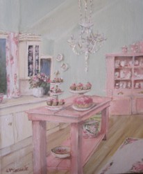 Original Whimsical Painting - The Pink Kitchen Bench - Postage is included Australia Wide