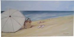 Original Painting  on Canvas - The Beach Umbrella - Postage is included Australia Wide