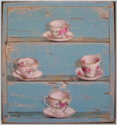 Original Painting on Chippy Panel - Love of Tea Cups - Postage is included Australia wide