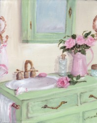 Original Whimsical Painting -  The Shabby Chic Bathroom - Postage is included