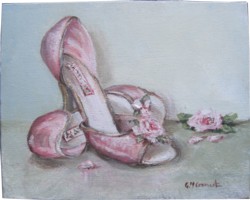 Original Whimsical Painting - Pink Shoes with Roses - Postage is included Australia Wide