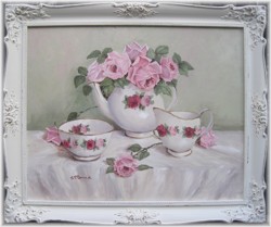 Original Painting - Larger size - English China Tea Set and Roses - Postage is included Australia wide