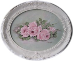 Original Painting  - Oval framed Pink Resting Roses - FREE POSTAGE AUSTRALIA WIDE