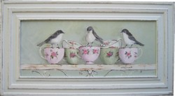 Original Painting - Birds and China Tea Cups - Postage is included Australia wide