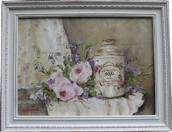 Original Painting - Vintage Powder Tin & Flowers - Postage is included in the price Australia wide